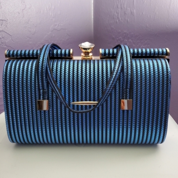 Retro Blue Striped Handbag - Novelty - Picture 1 of 4